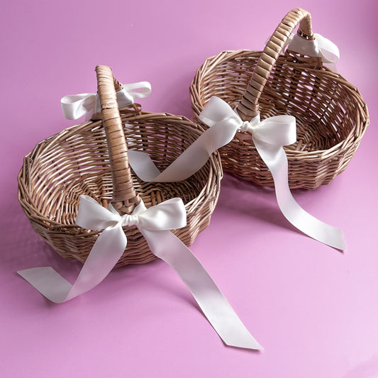 Flower Girl Basket with Ribbon - Natural