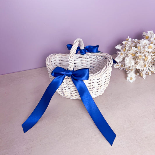 Flower Girl Basket with Ribbon - White